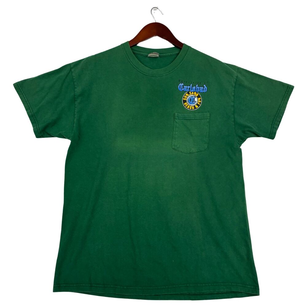 University of Carlsbad T Shirt Mens Large Green Hanes Beefy-T Pocket Graphic Tee